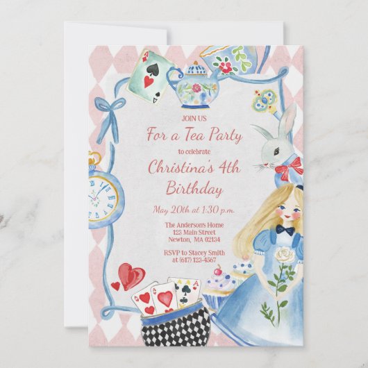 カラフルワンダーランド誕生日の魅惑のアリス 招待状 (正面)