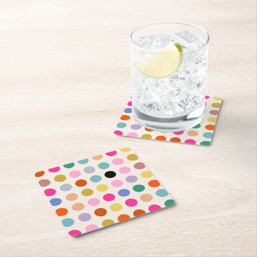 カラフルヴィンテージのジオメトリドット スクエアペーパーコースター (インサイチュ)
