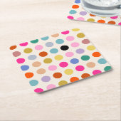 カラフルヴィンテージのジオメトリドット スクエアペーパーコースター (アングル)