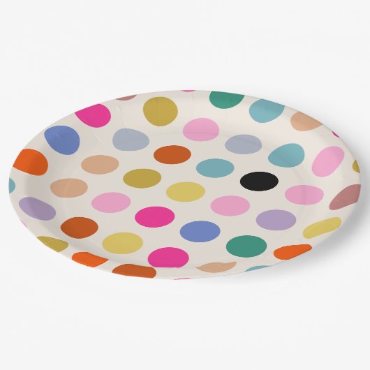 カラフルヴィンテージのジオメトリドット ペーパープレート (アングル)