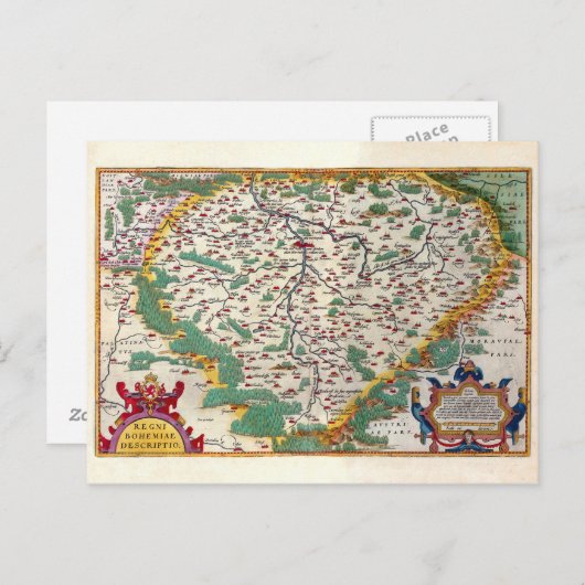 カラフルヴィンテージアンティークボヘミアの地図 ポストカード (正面/裏面)