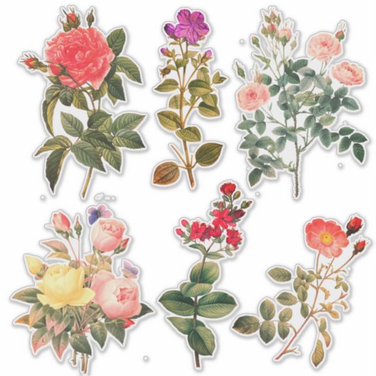 カラフルヴィンテージアート花vs 2,明るい色 シール (正面)