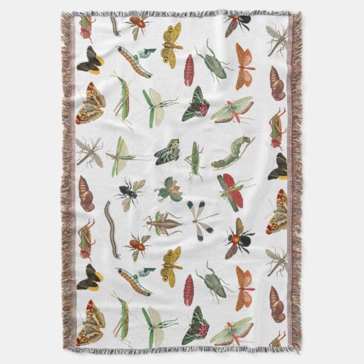 カラフルヴィンテージイラストレーション模様 スローブランケット (正面縦)