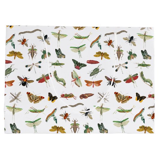 カラフルヴィンテージイラストレーション模様 ラージペーパーバッグ (裏面)