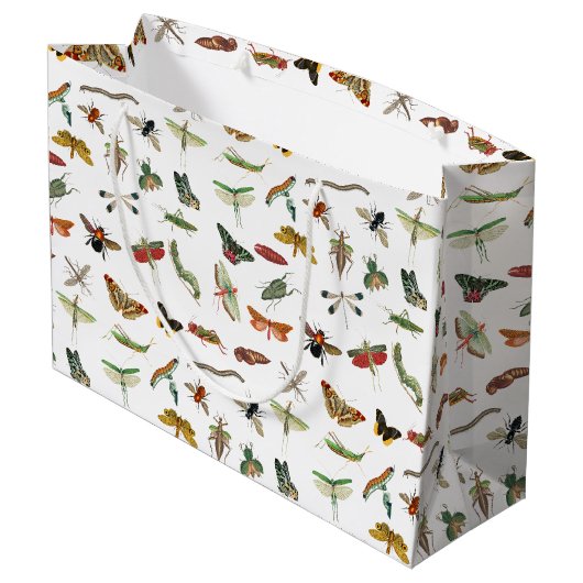 カラフルヴィンテージイラストレーション模様 ラージペーパーバッグ (裏面アングル)