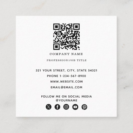 カラフルヴィンテージイラストレーションQRコード スクエア名刺 (裏面)