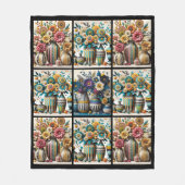 カラフルヴィンテージインスパイアフローラキルトパターン フリースブランケット (正面)