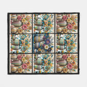 カラフルヴィンテージインスパイアフローラキルトパターン フリースブランケット (正面(横))