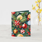 カラフルヴィンテージオーナメント写真&レシピクリスマス カード (黄色い花)