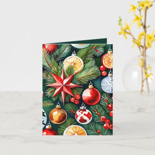 カラフルヴィンテージオーナメント写真&レシピクリスマス カード (黄色い花)