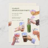 カラフルヴィンテージカクテル応援卒業パーティー 招待状 (正面/裏面)