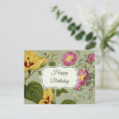カラフルヴィンテージガーデンフラワーズハッピーバースデー ポストカード (スタンド正面)