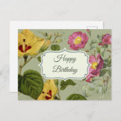 カラフルヴィンテージガーデンフラワーズハッピーバースデー ポストカード (正面/裏面)