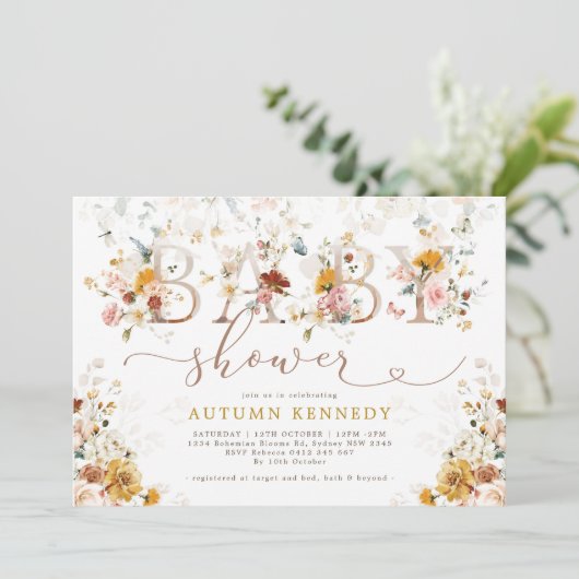 カラフルヴィンテージガーデンフラワーベビーシャワー 招待状 (スタンド正面)