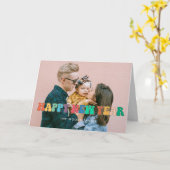 カラフルヴィンテージスクリプトHappy New Year photo カード (黄色い花)