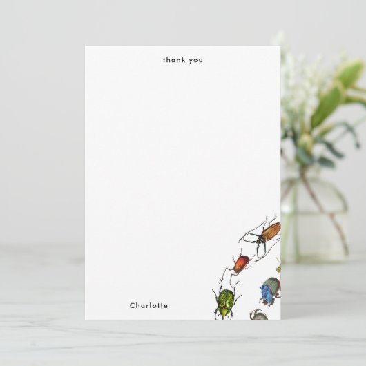 カラフルヴィンテージバグとカブトムシのパターン サンキューカード (スタンド正面)