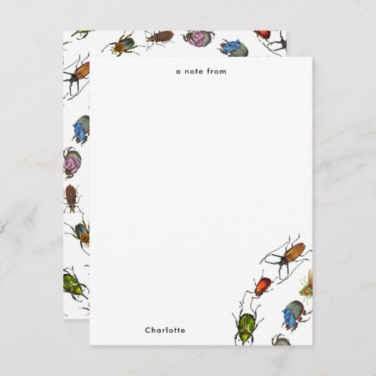 カラフルヴィンテージバグとカブトムシのパターン ノートカード (正面/裏面)