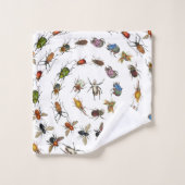 カラフルヴィンテージバグとカブトムシのパターン バスタオルセット (ウォッシュタオル)