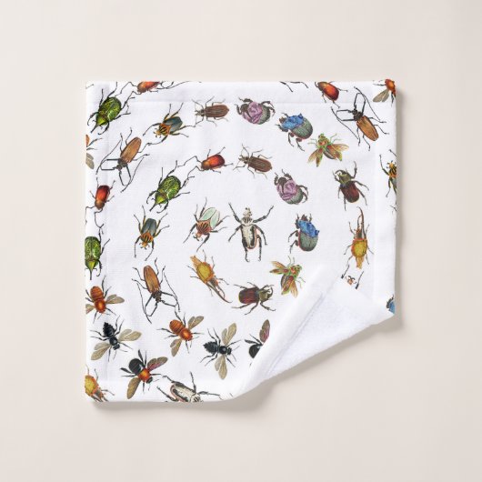 カラフルヴィンテージバグとカブトムシのパターン バスタオルセット (ウォッシュタオル)