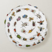 カラフルヴィンテージバグとカブトムシのパターン ラウンドクッション (裏面)