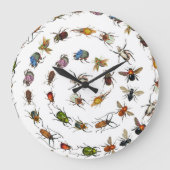 カラフルヴィンテージバグとカブトムシのパターン ラージ壁時計 (正面)