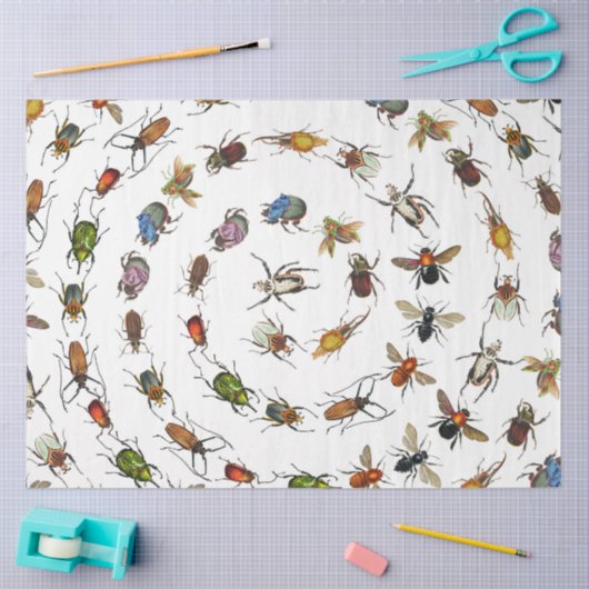カラフルヴィンテージバグとカブトムシのパターン 薄葉紙 (クラフト)
