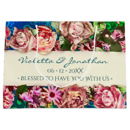 カラフルヴィンテージバラかわいいレインボー結婚フローラ ラージペーパーバッグ