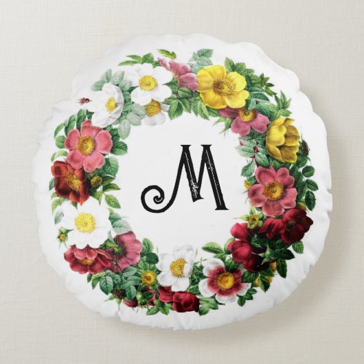 カラフルヴィンテージバラ ラウンドクッション (正面)