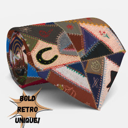 カラフルヴィンテージパッチワークキルトレトロパターン ネクタイ