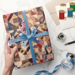 カラフルヴィンテージパッチワーク熱狂するキルトパターン ラッピングペーパー