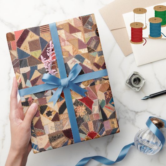 カラフルヴィンテージパッチワーク熱狂するキルトパターン ラッピングペーパー