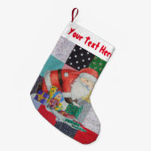 カラフルヴィンテージファブリックのパッチワークsanta retro スモールクリスマスストッキング (正面 (吊り時))