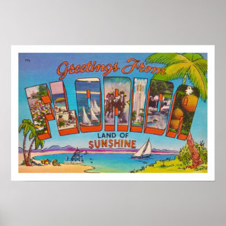 カラフルヴィンテージフロリダグリーティングプリント ポスター