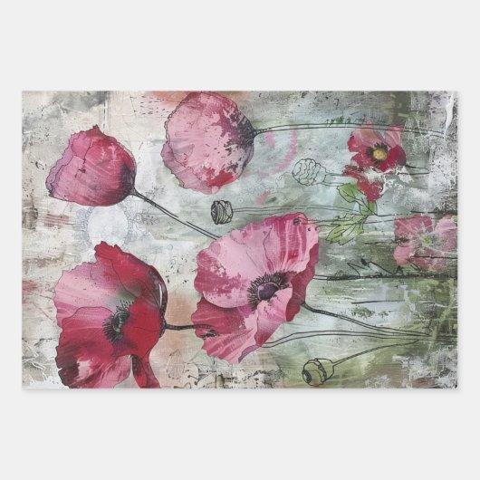 カラフルヴィンテージフローラ切り離しテクス素朴チャ ラッピングペーパーシート (正面3)