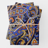 カラフルヴィンテージブルーとオレンジのペイズリーパターンC ラッピングペーパーシート (インサイチュ)