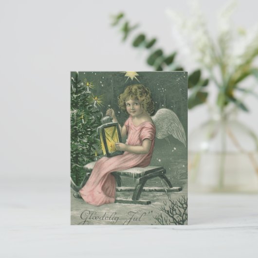 カラフルヴィンテージブルークリスマスエンジェルカード シーズンポストカード (スタンド正面)