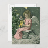 カラフルヴィンテージブルークリスマスエンジェルカード シーズンポストカード (正面/裏面)