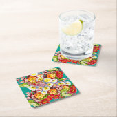 カラフルヴィンテージプリムローズフローラ春パターン スクエアペーパーコースター (インサイチュ)
