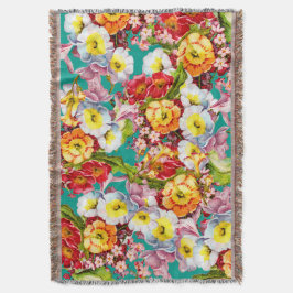 カラフルヴィンテージプリムローズフローラ春パターン スローブランケット