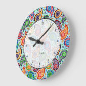 カラフルヴィンテージペイズリー（ソフトブルー） ラージ壁時計 (傾斜)