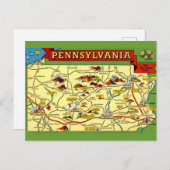 カラフルヴィンテージペンシルバニアの地図 ポストカード (正面/裏面)