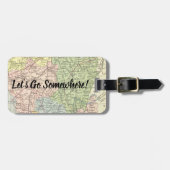 カラフルヴィンテージマップカスタム文字と名前 ラゲッジタグ (正面横)