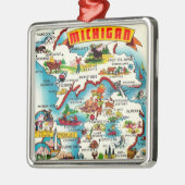 カラフルヴィンテージミシガンの地図 メタルオーナメント (左)