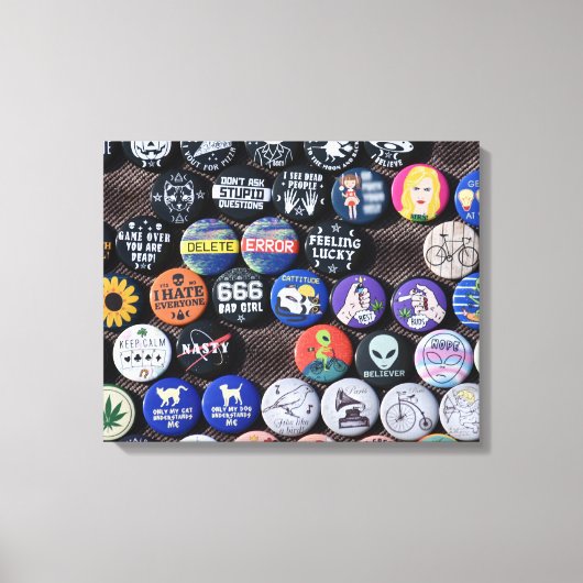 カラフルヴィンテージレトロバッジコレクション キャンバスプリント (正面)