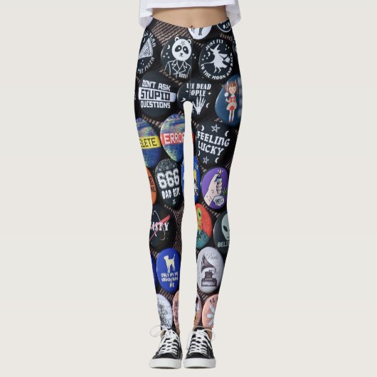 カラフルヴィンテージレトロバッジ収集 レギンス (正面)