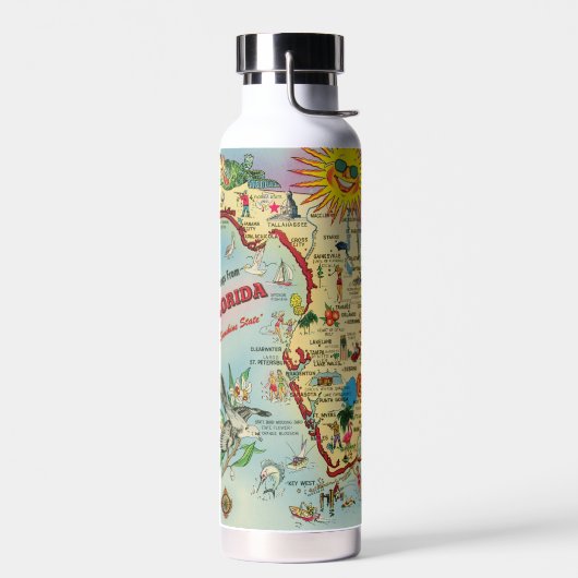 カラフルヴィンテージレトロフロリダの地図 ウォーターボトル (左面)