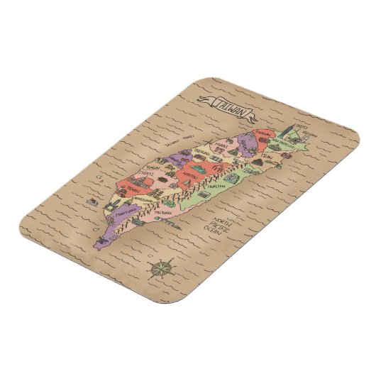 カラフルヴィンテージ台湾地図フォトマグネット マグネット (左側)