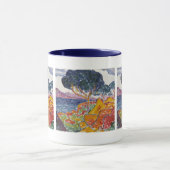 カラフルヴィンテージ山の横絵画景 マグカップ (中央)