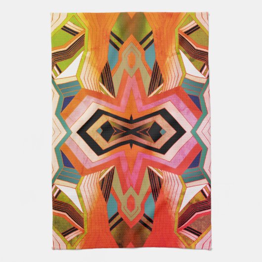 カラフルヴィンテージ幾何学的振動 キッチンタオル (縦)