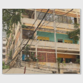 カラフルヴィンテージ建物 – ベトナム語、古代，  ラッピングペーパー (フラット)